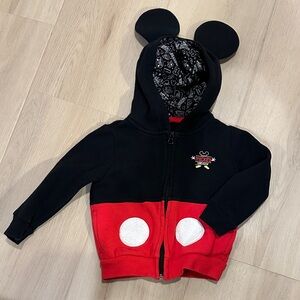 Disney Kids Mickey Mouse Black & Red Hooded Zip-Up Sweatshirt with Ears